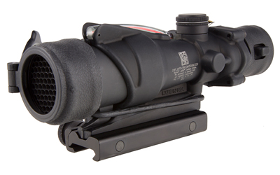 Compact black tactical rifle scope with mount