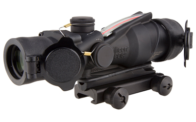Compact black tactical rifle scope with mount