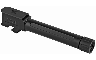 Black threaded pistol barrel with protective cap