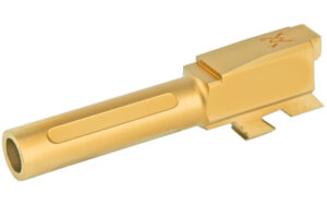 Gold pistol barrel on white background