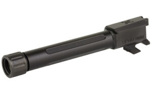 Threaded pistol barrel component on white background