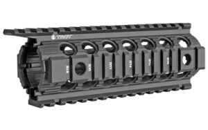 Black quad-rail rifle handguard system