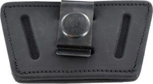 Black leather belt pouch with metal clip