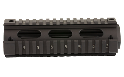 Black tactical rifle handguard with Picatinny rails
