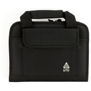 Black carrying case with handle and logo