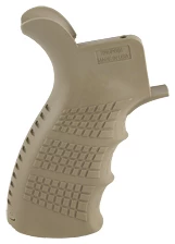 Tan ergonomic firearm grip, textured design.