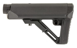 Black adjustable rifle buttstock on white background