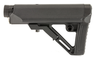 Black adjustable rifle buttstock on white background