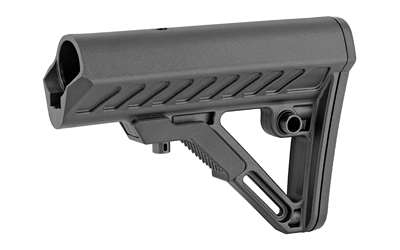 Black tactical adjustable rifle stock.