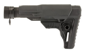 Black adjustable rifle stock with buffer tube