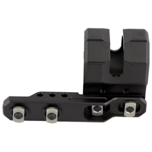 Black rifle scope mount with adjustable screws.