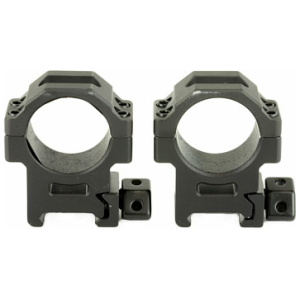 Two black aluminum scope mount rings