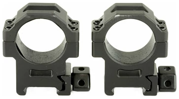 Two black aluminum scope mount rings