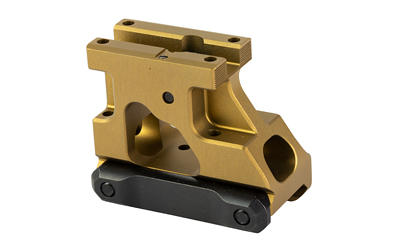 Gold machined metal mounting bracket on black base
