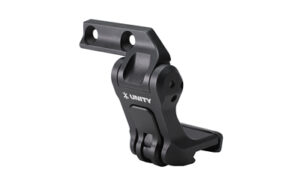 Black metal tactical mounting bracket with hinge