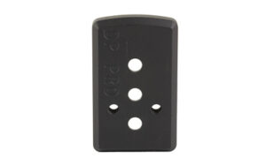 Black metal mounting plate with screw holes.