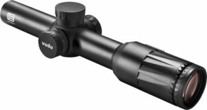 Black Vudu rifle scope with adjustment turrets
