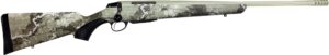 Camouflage bolt-action rifle on white background