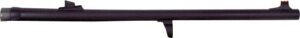 Rifle barrel with sights on white background.