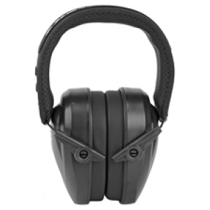 Black noise-canceling earmuffs isolated on white background.