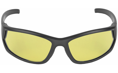 Yellow lens sports sunglasses with black frame.