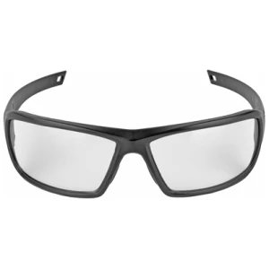 Black sports safety glasses with clear lenses.