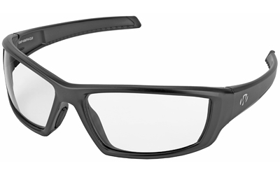 Black wraparound sports glasses with clear lenses