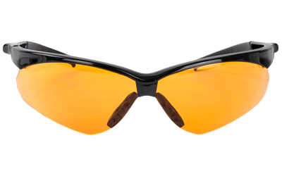 Black sports sunglasses with orange lenses