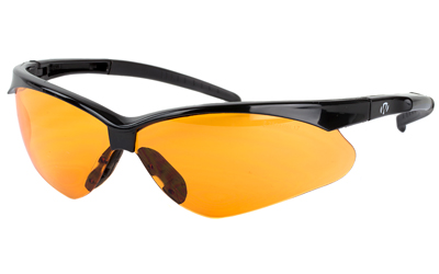 Black sports sunglasses with orange lenses