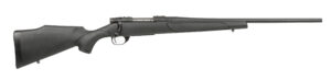 Black bolt-action rifle on white background
