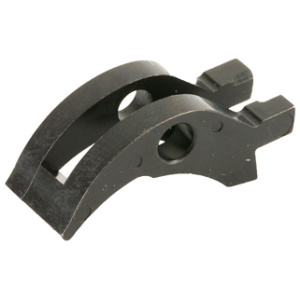 Black firearm trigger assembly component close-up