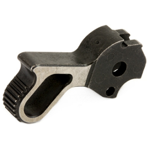 Close-up of a metal gun hammer component.