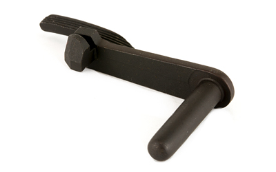 Black metal door handle with lever grip