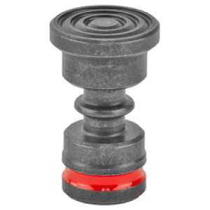 Industrial gray and red rubber valve component.