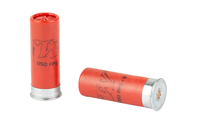 Two red shotgun shells on white background.