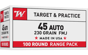 45 Auto ammunition 100-round pack for practice.