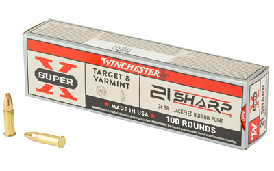 Winchester .22 LR ammunition box and bullets.
