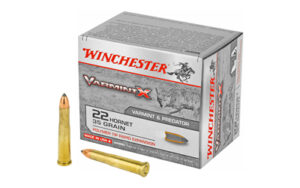 Winchester Varmint X .22 Hornet ammo box and cartridges