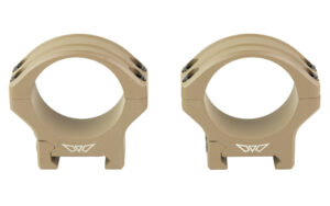 Two tan rifle scope rings on white background