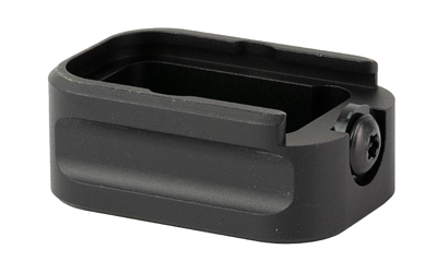 Black handgun magazine base plate extension