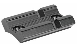 Black machined metal mounting base with screw holes