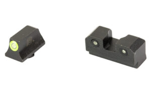 Black handgun sight components with green dot inserts