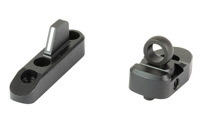 Two black metal mounting components on white background