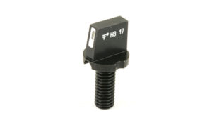 Black metal bolt with marked rectangular head