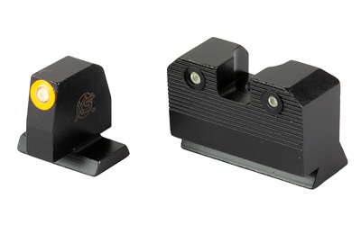 Black metal handgun front and rear sights