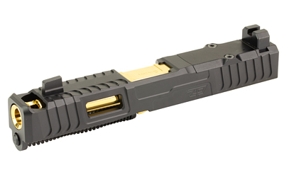 Custom pistol slide with gold barrel and sights