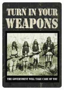RIVERS EDGE TIN SIGN 12"X17" - "TURN IN YOUR WEAPONS"