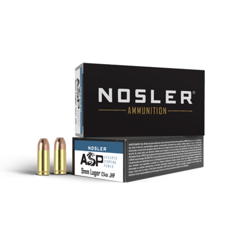 Nosler ASP Handgun Ammunition 9mm Luger 124 gr JHP 1150 fps 50/ct