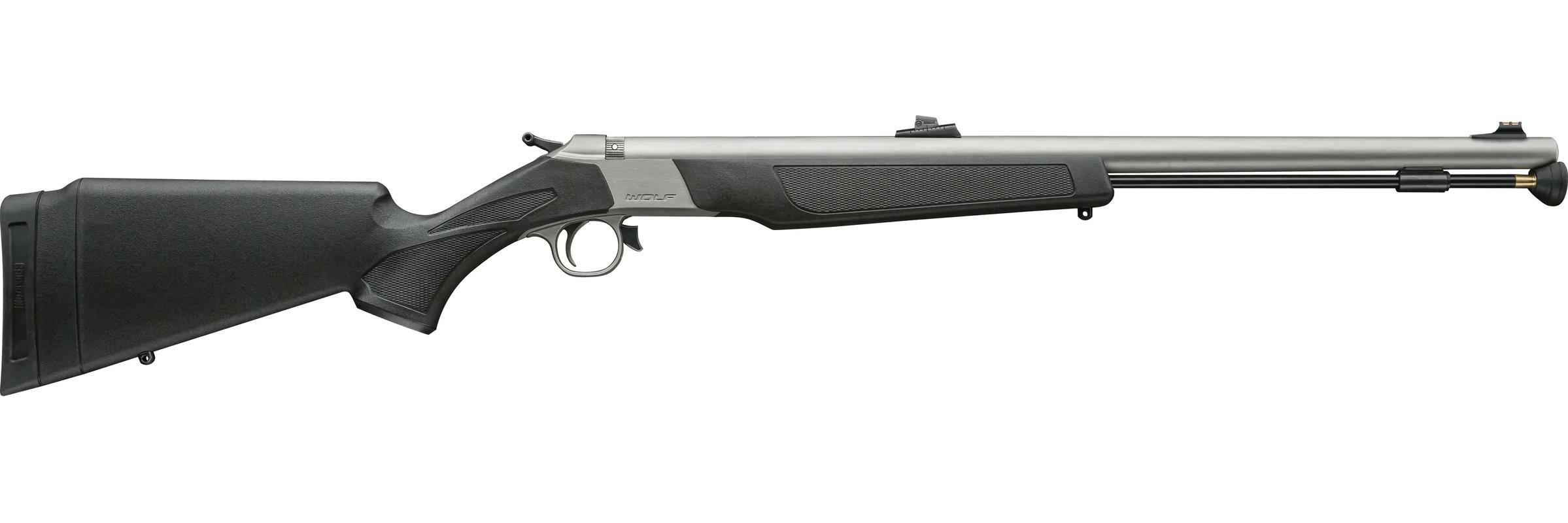 CVA Wolf V2 Northwest Camo Muzzleloader SS/Black 50Cal(FOS)Ambi adj stockQRBP quik rel brch plg Musket cap ignition