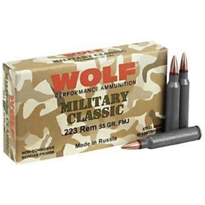 Wolf Military Classic Rifle Ammunition .223 Rem 55 gr FMJ 3241 fps 20/ct